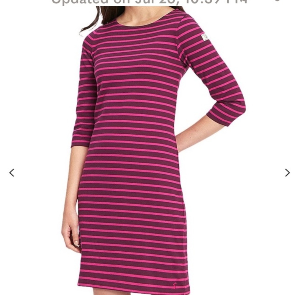Joules Pink and Purple Striped  Boatneck A-line Cotton Midi Dress